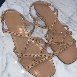 Nude Prada Sandles with spikes and a small wedge